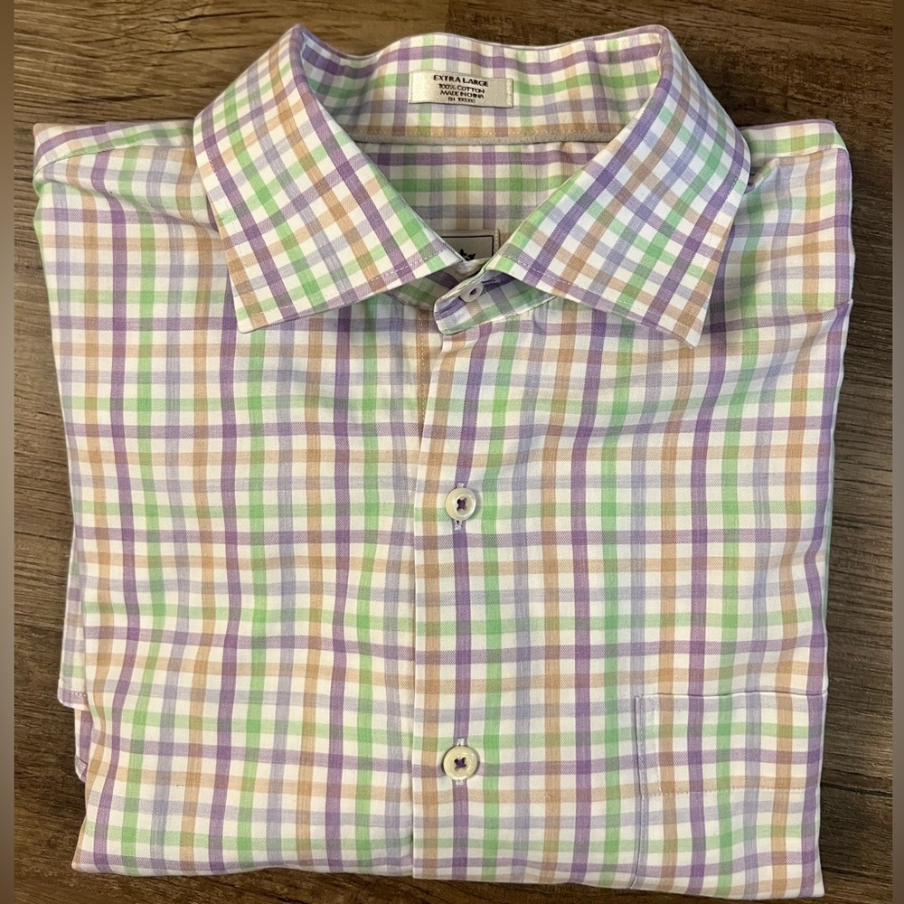 Peter Millar Shirt Mens X-Large Purple Button Front Long Sleeve Checkered‎ F26